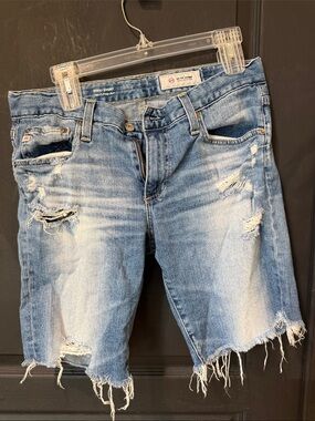 AG Adriano Goldschmied Distressed Light Blue Denim Jean Shorts 28r